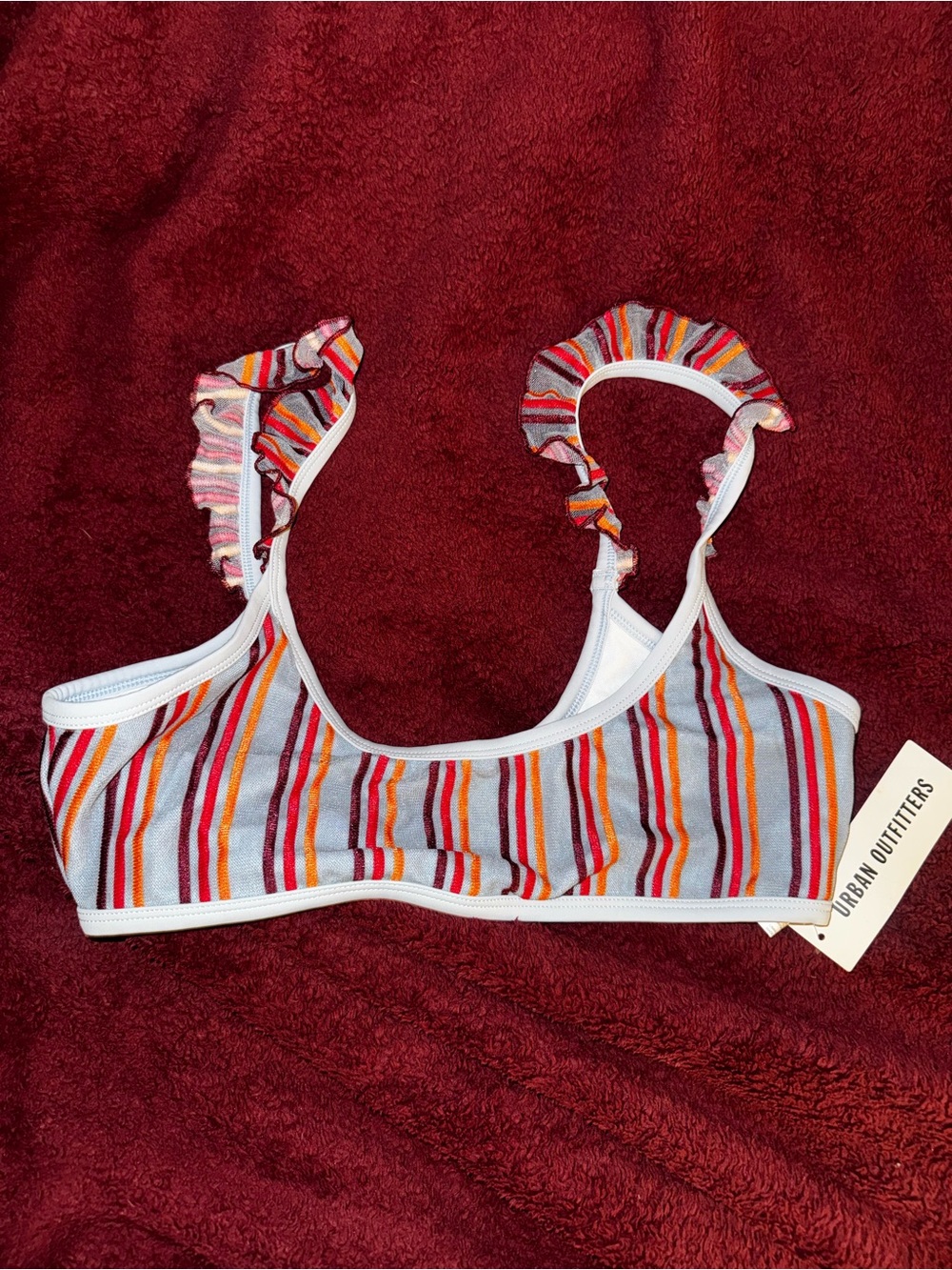 Urban Outfitters Kids' White Multi-Stripe Ruffle Strap Swim Top